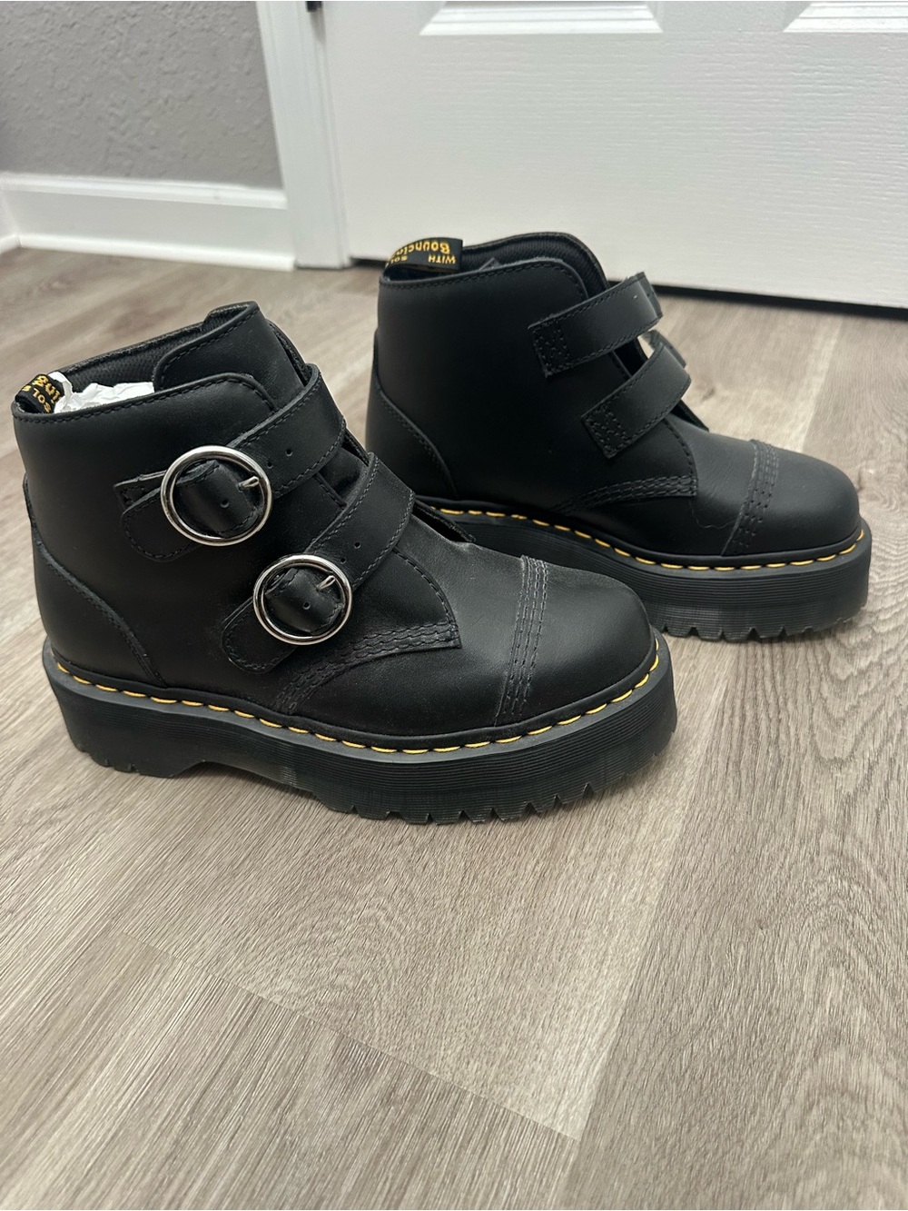 Dr. Martens Black Double-Buckle Platform Ankle Boots